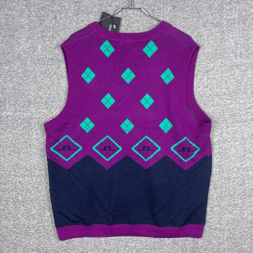 NEW J Lindeberg Argyle Sweater Vest Mens XL Purple 100% Merino Wool Gloxinia NWT